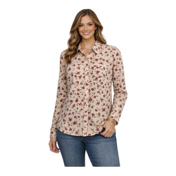 Ann Taylor Button Up Long Sleeve Cotton Floral Button up Blouse 4p - Picture 9 of 9